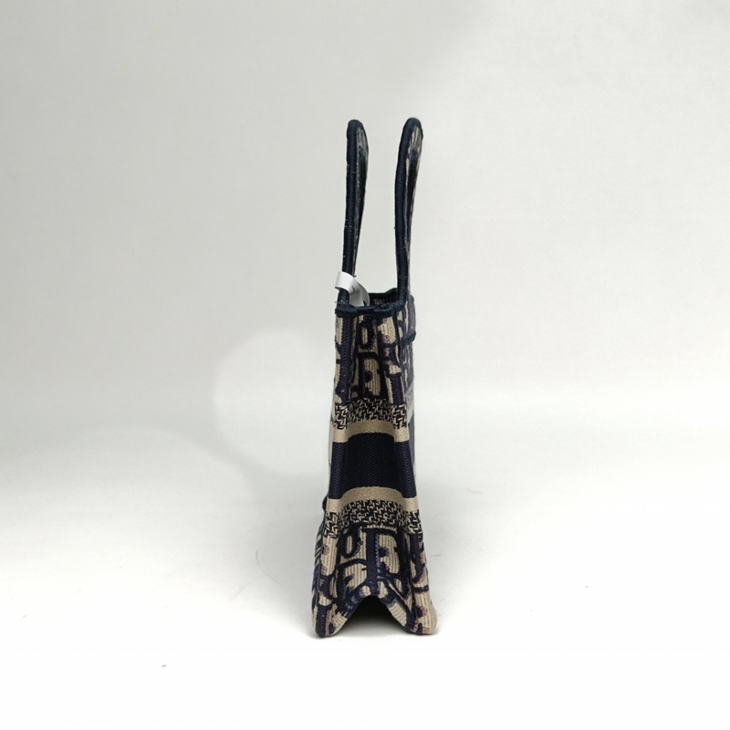DIOR BookTote迷你墨藍色帆布Oblique印花字母刺繡-1