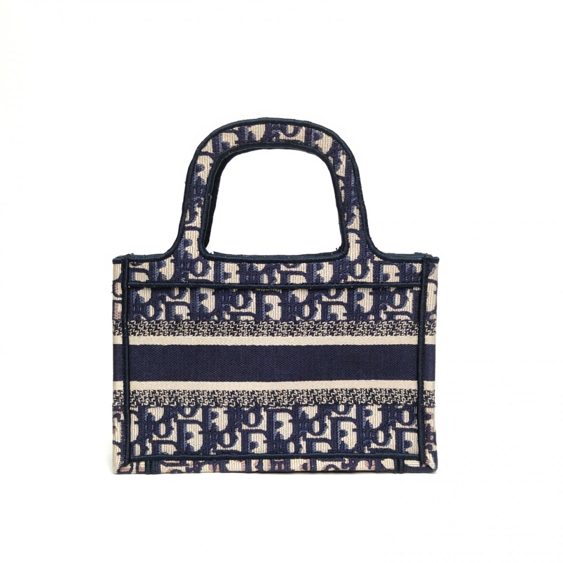 DIOR BookTote迷你墨藍色帆布Oblique印花字母刺繡-2