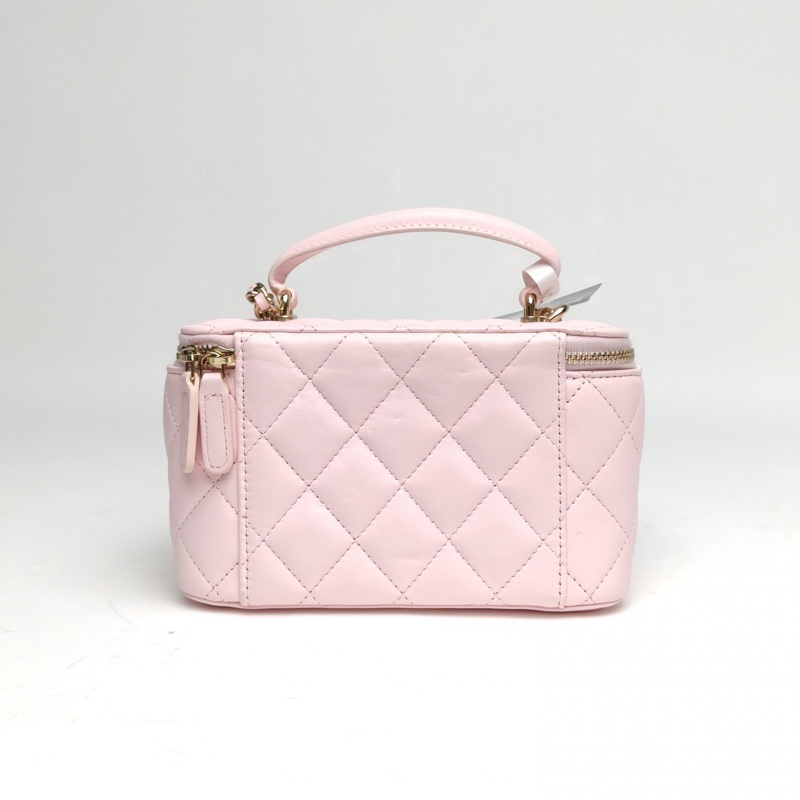 CHANEL 21K手提長盒子化妝包帶鏡子16cm粉色31開金扣-2