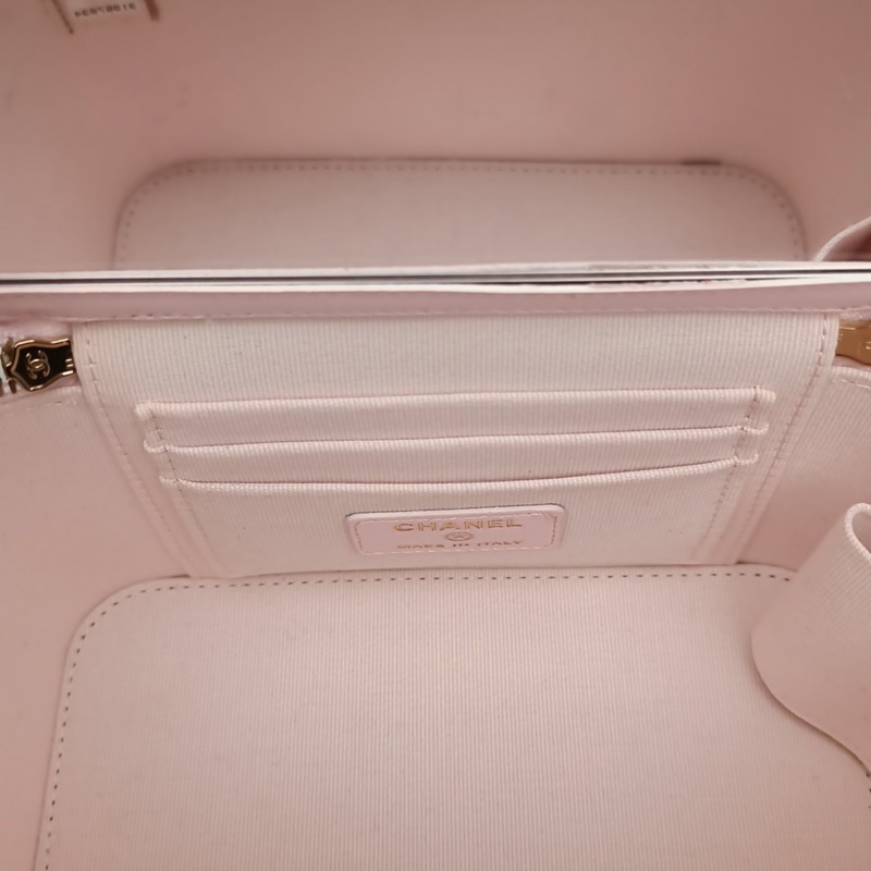 CHANEL 21K手提長盒子化妝包帶鏡子16cm粉色31開金扣-5