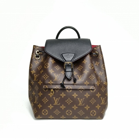 LOUIS VUITTON Montsouris字母Logo掛飾雙肩包小號黑色PVC晶片
