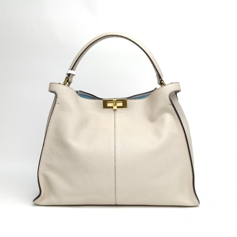 FENDI 米色牛皮金扣PEEKABOOX-lite手提包大號