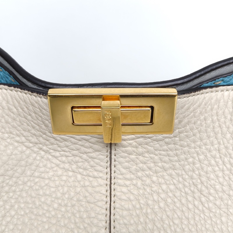 FENDI 米色牛皮金扣PEEKABOOX-lite手提包大號-4