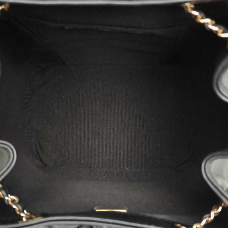 CHANEL Duma抽繩口蓋雙肩包單口袋小號黑色牛皮晶片金扣-5