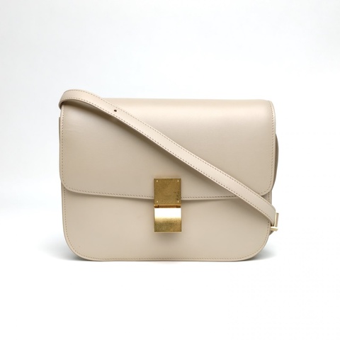 CELINE ClassicBox中號米色牛皮金扣
