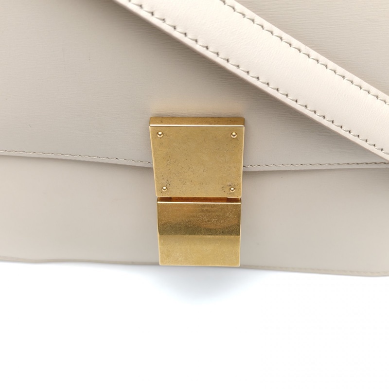 CELINE ClassicBox中號米色牛皮金扣-4