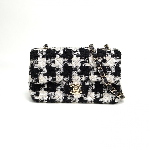 CHANEL CF口蓋包大Mini黑白毛呢29開金扣