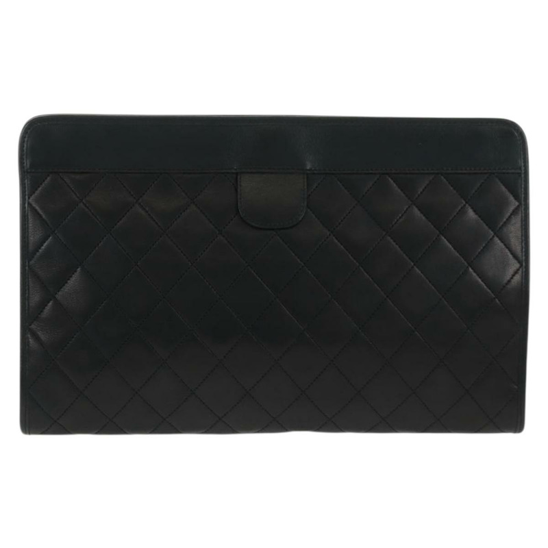 【日本直送】香奈兒 (CHANEL) Matelasse 羊皮手拿包,黑色,金色雙C標誌,貨號 162542AV-1