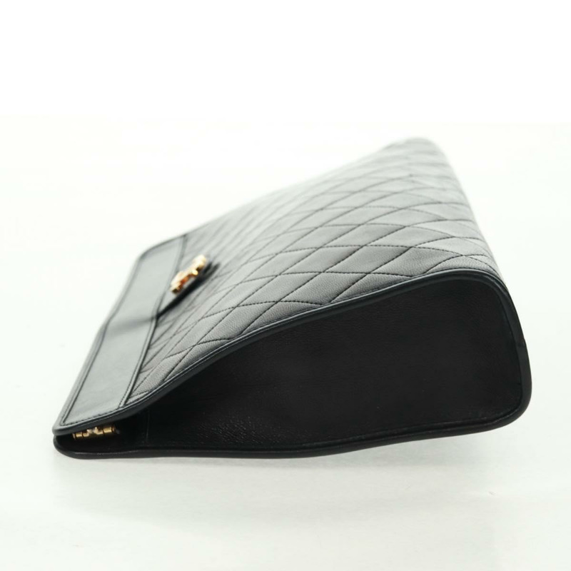 【日本直送】香奈兒 (CHANEL) Matelasse 羊皮手拿包,黑色,金色雙C標誌,貨號 162542AV-2