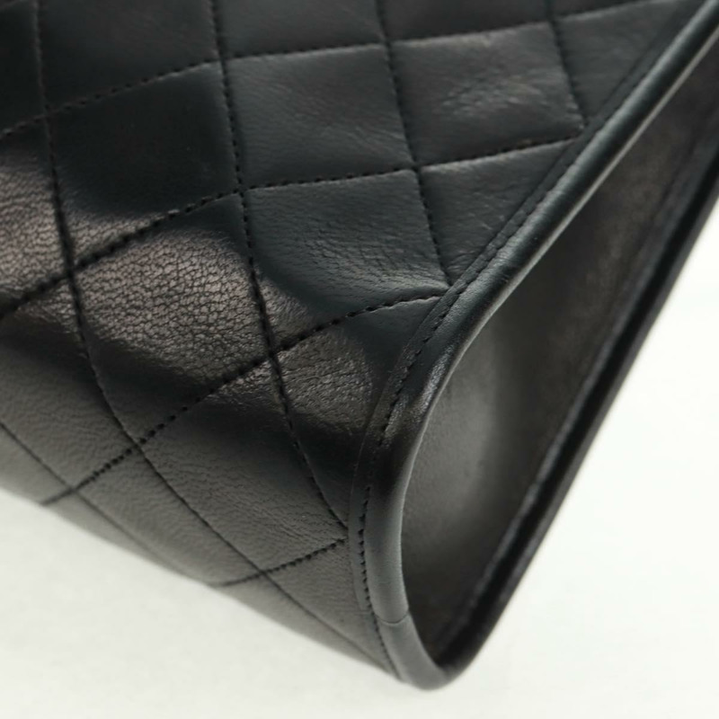 【日本直送】香奈兒 (CHANEL) Matelasse 羊皮手拿包,黑色,金色雙C標誌,貨號 162542AV-7