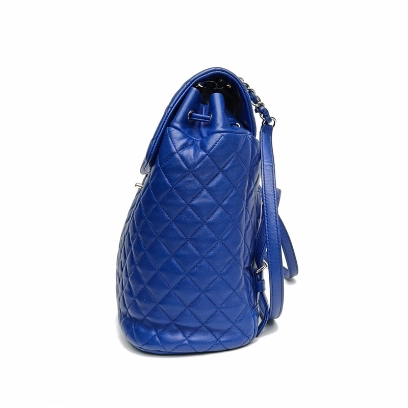 CHANEL 薩爾茨堡雙肩包大號藍色羊皮21開銀扣-1