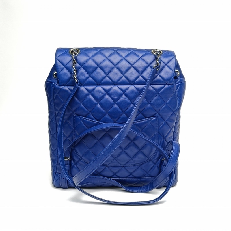 CHANEL 薩爾茨堡雙肩包大號藍色羊皮21開銀扣-2