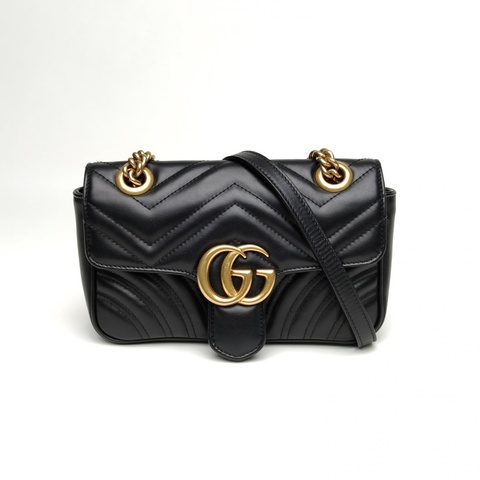 GUCCI GGMarmont肩背包Mini黑色牛皮金扣