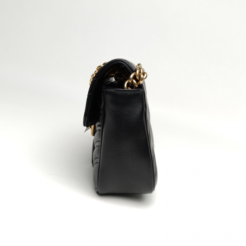GUCCI GGMarmont肩背包Mini黑色牛皮金扣-1