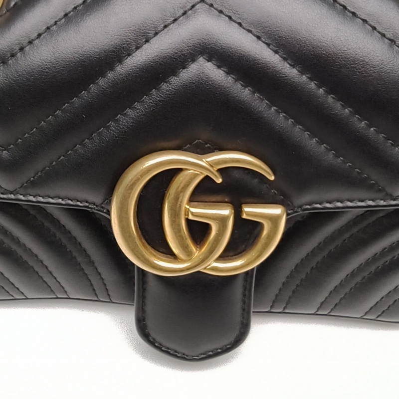 GUCCI GGMarmont肩背包Mini黑色牛皮金扣-4