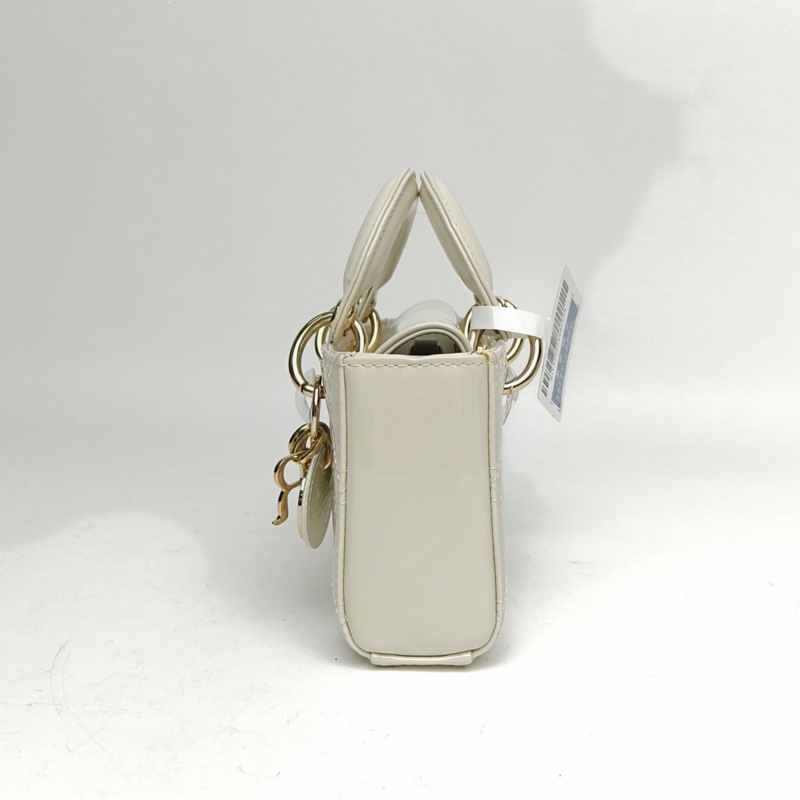 DIOR LadyD-Joy橫版戴妃包超迷你白色漆皮金扣2023-1