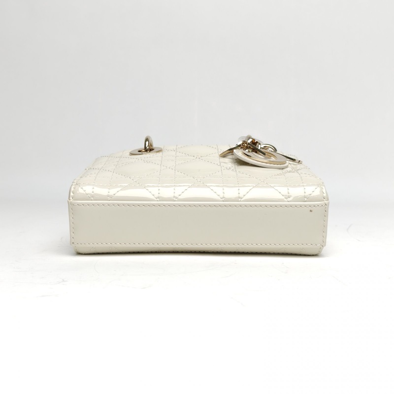 DIOR LadyD-Joy橫版戴妃包超迷你白色漆皮金扣2023-3