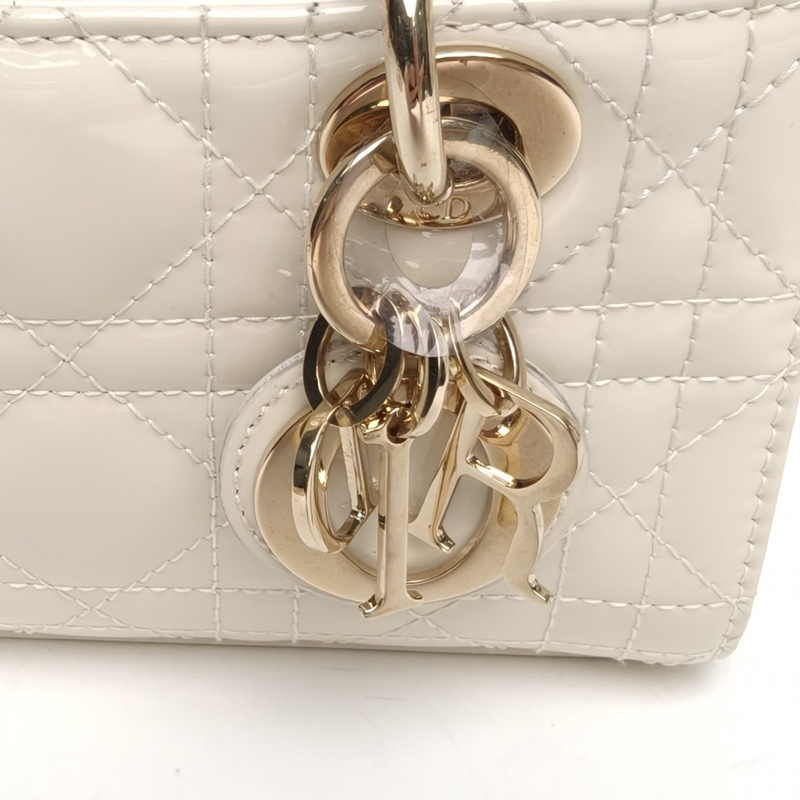 DIOR LadyD-Joy橫版戴妃包超迷你白色漆皮金扣2023-4
