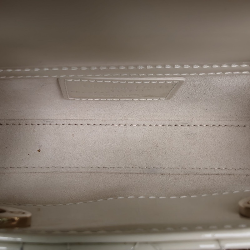 DIOR LadyD-Joy橫版戴妃包超迷你白色漆皮金扣2023-5