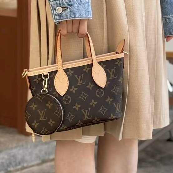 LV原花拼奶茶色背帶NEVERFULL BB側背包M46705-0