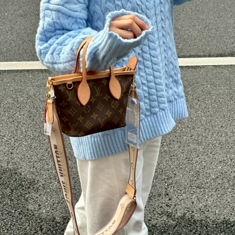 LV原花拼奶茶色背帶NEVERFULL BB側背包M46705-1