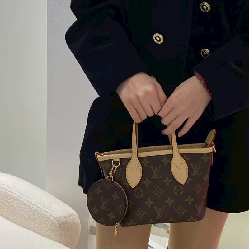 LV原花拼奶茶色背帶NEVERFULL BB側背包M46705-2