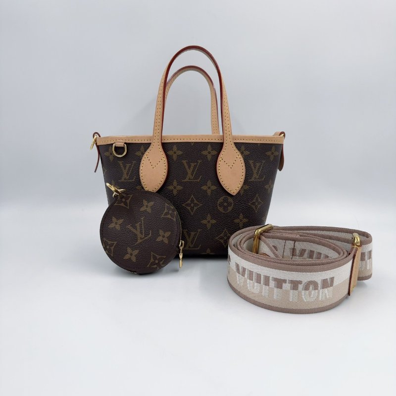 LV原花拼奶茶色背帶NEVERFULL BB側背包M46705-3