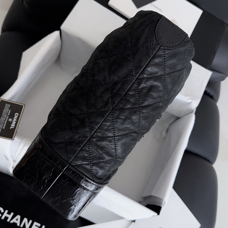 【近新閒置品】Chanel香奈兒 黑色銀扣牛皮黑銀流浪托特包tote-2