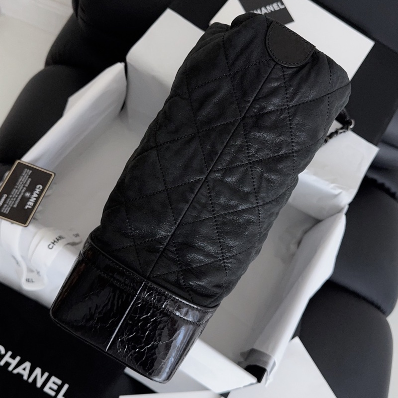 【近新閒置品】Chanel香奈兒 黑色銀扣牛皮黑銀流浪托特包tote-3