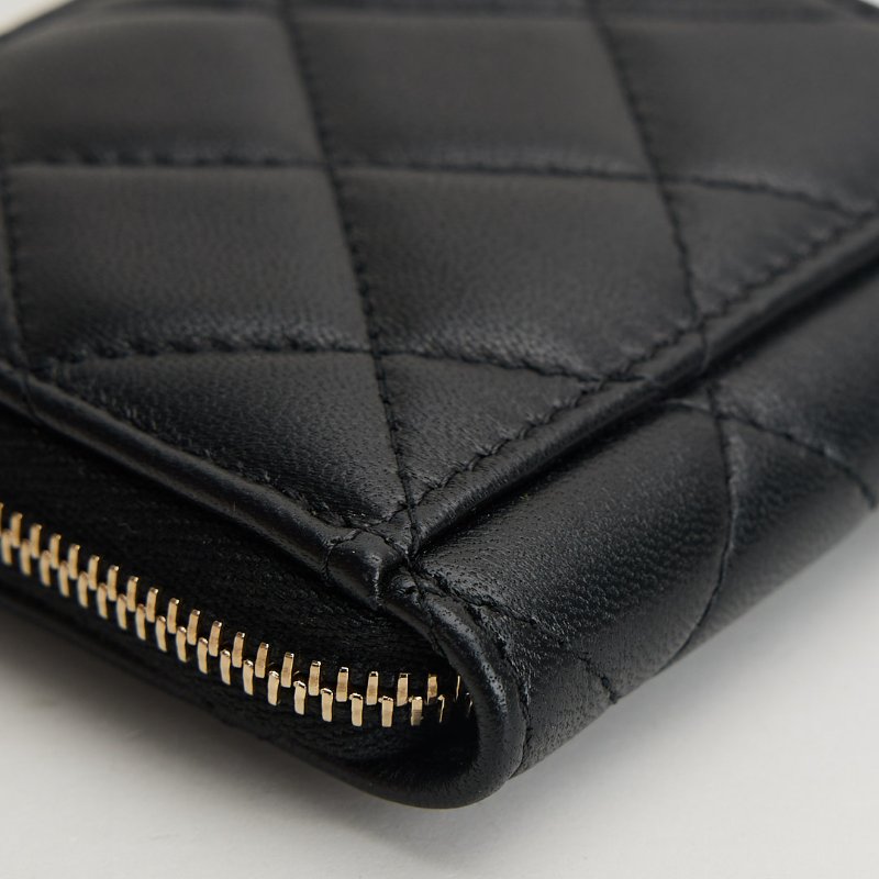 Chanel L型拉鍊卡包/黑金羊-10