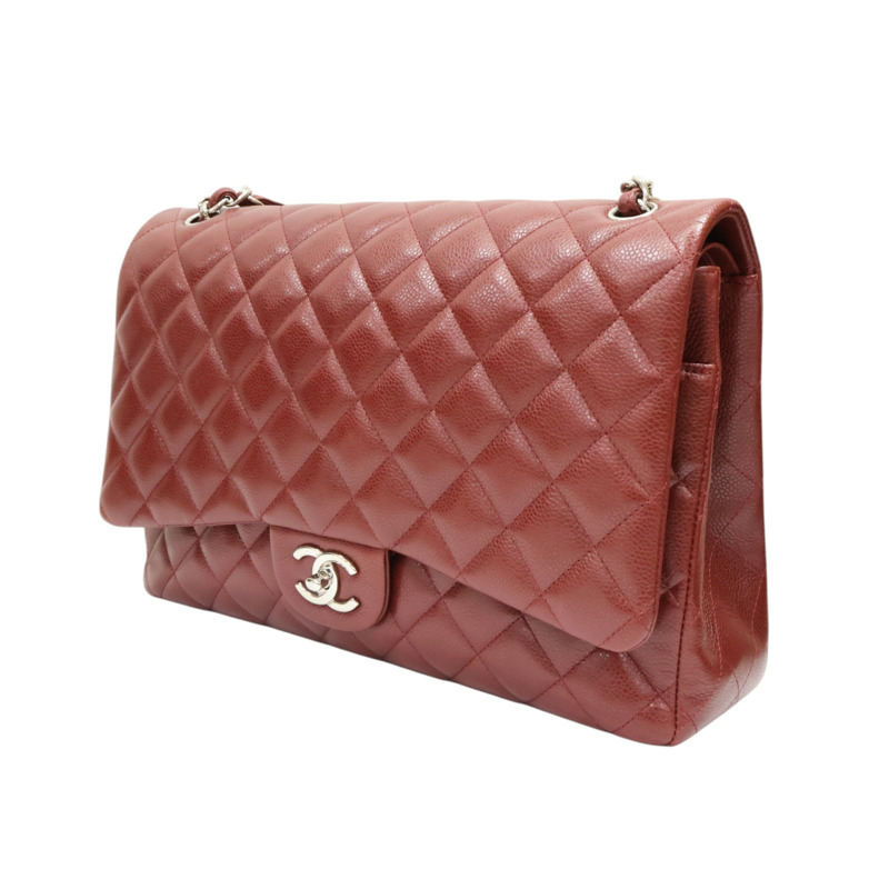 紅色 菱格紋 荔枝牛皮 CoCo 34 鍊帶肩背包 銀釦【CHANEL 香奈兒】 A58601-2