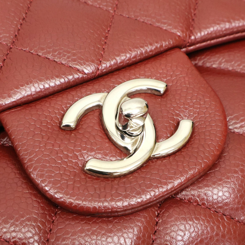 紅色 菱格紋 荔枝牛皮 CoCo 34 鍊帶肩背包 銀釦【CHANEL 香奈兒】 A58601-9