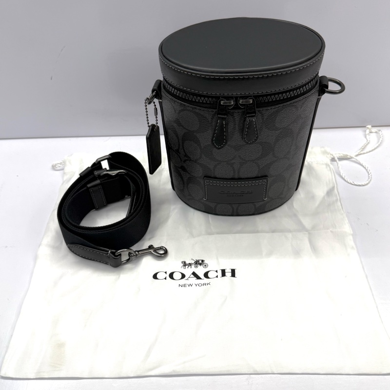 COACH 蔻馳 黑色PVC帆布SIGNATURE斜背包 C9843-2