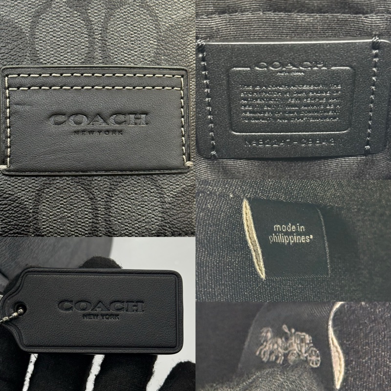 COACH 蔻馳 黑色PVC帆布SIGNATURE斜背包 C9843-7