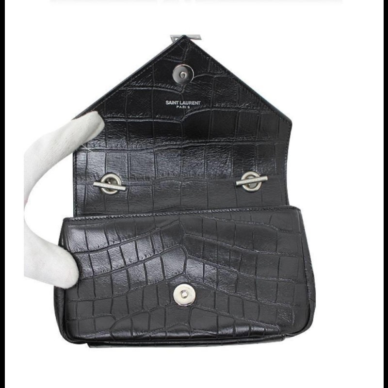 YSL Saint Laurent Paris 鱷魚壓紋皮革Baby Monogram 鏈帶包-4