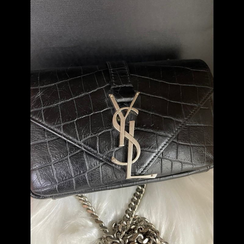 YSL Saint Laurent Paris 鱷魚壓紋皮革Baby Monogram 鏈帶包-6