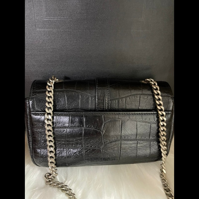 YSL Saint Laurent Paris 鱷魚壓紋皮革Baby Monogram 鏈帶包-9