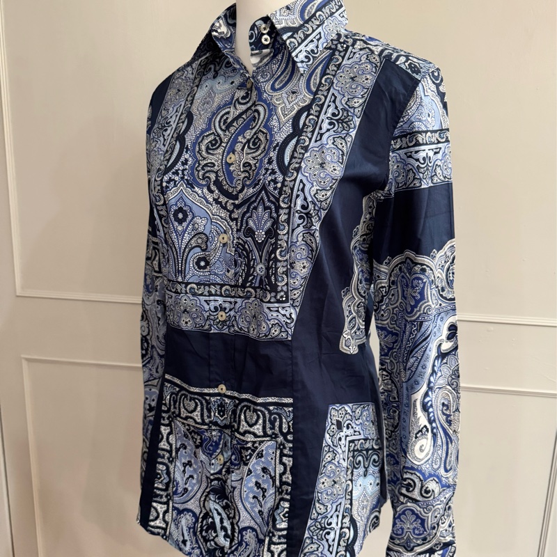 《新歡舊愛》閒置近新ETRO深藍色變形蟲花樣襯衫適合SM-1