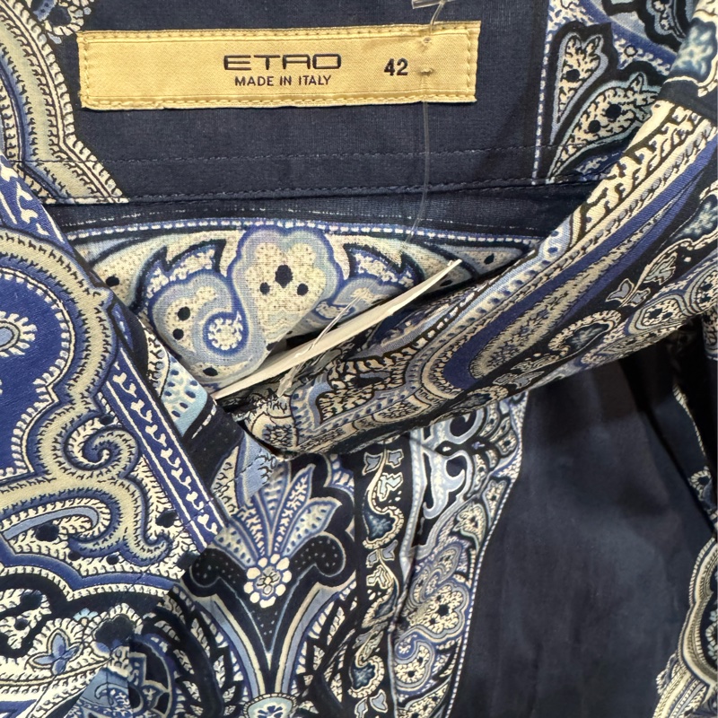 《新歡舊愛》閒置近新ETRO深藍色變形蟲花樣襯衫適合SM-2