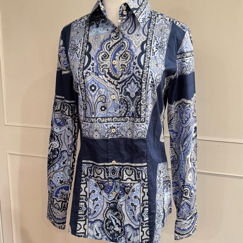 《新歡舊愛》閒置近新ETRO深藍色變形蟲花樣襯衫適合SM-4