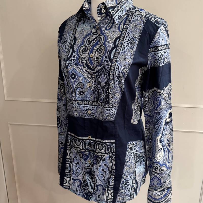 《新歡舊愛》閒置近新ETRO深藍色變形蟲花樣襯衫適合SM-8