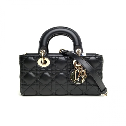 DIOR LadyD-Joy橫版戴妃包小號黑色羊皮金扣2023