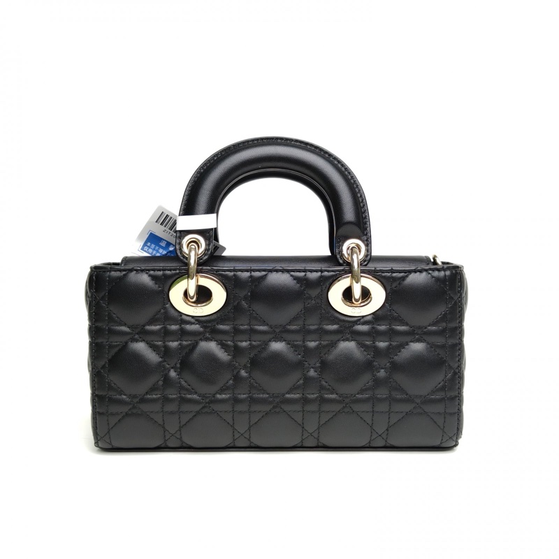 DIOR LadyD-Joy橫版戴妃包小號黑色羊皮金扣2023-2