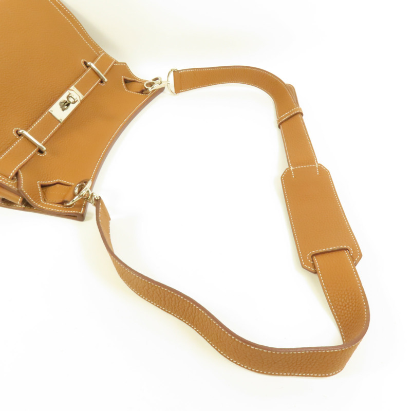 HERMES Clemence皮革Jypsiere 31銀扣肩背袋Gold-5
