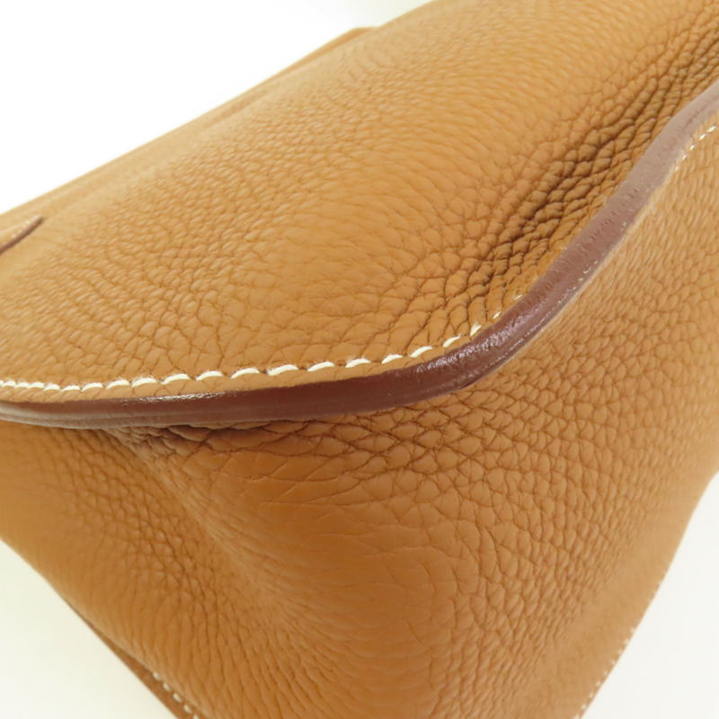HERMES Clemence皮革Jypsiere 31銀扣肩背袋Gold-12