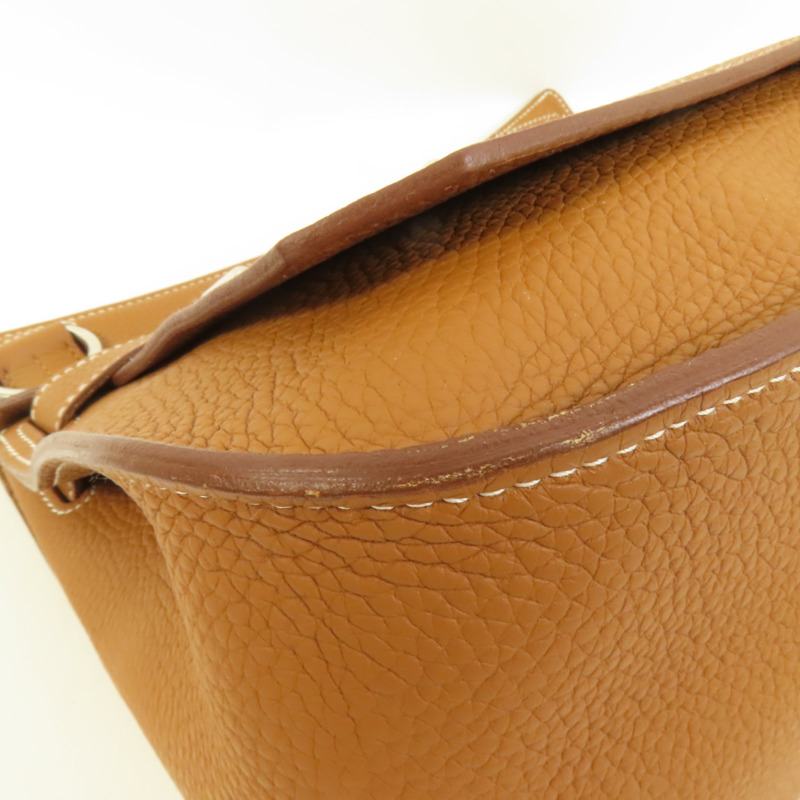 HERMES Clemence皮革Jypsiere 31銀扣肩背袋Gold-13