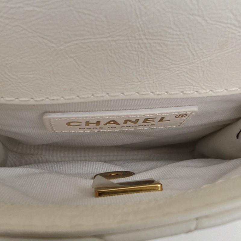 CHANEL CF季節款21秋冬豎版劍橋包白色牛皮晶片開金扣-5