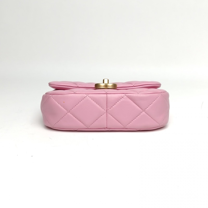 CHANEL 22S粗漆面鏈條拼接鏈條方胖子粉色羊皮晶片開金扣-3