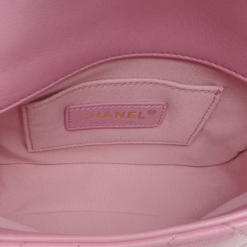CHANEL 22S粗漆面鏈條拼接鏈條方胖子粉色羊皮晶片開金扣-5