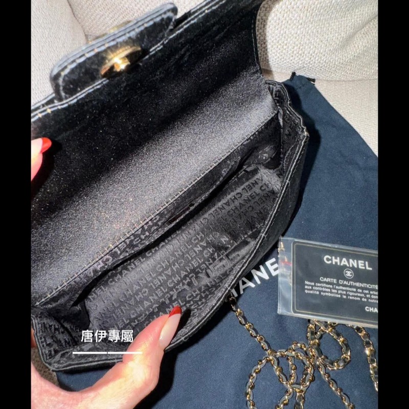 Chanel Vintage山茶花黑色緞面冰格CF-14